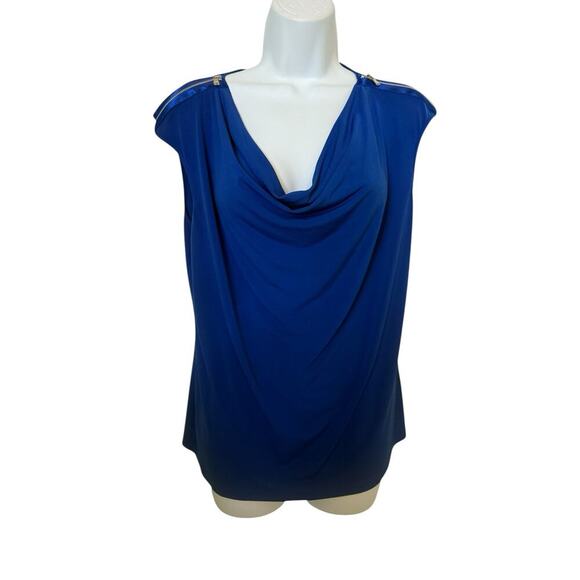 Calvin Klein Med Blue Drape Neck Sleeveless Top  L - Picture 1 of 5